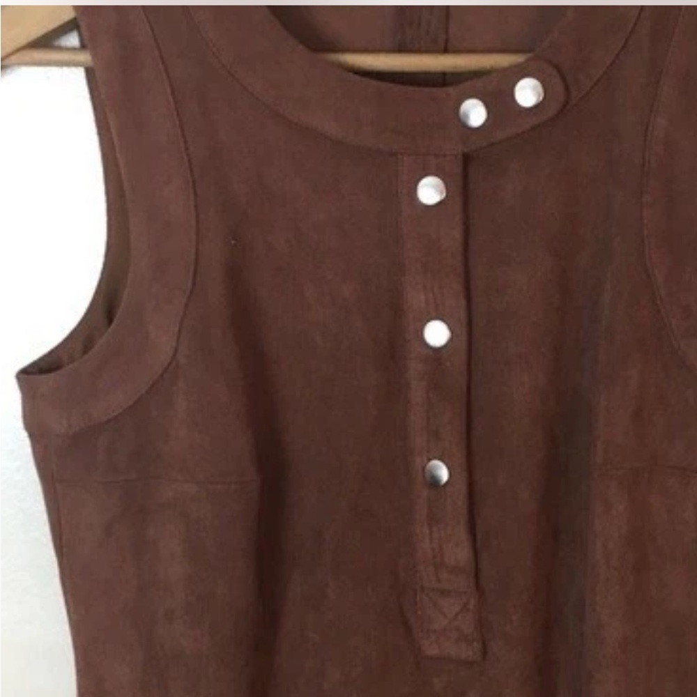State Sleeveless Brown Faux Suede Henley Dress - Picture 10 of 10